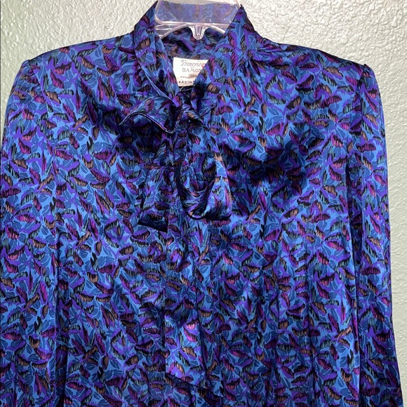 Vintage 70s 100% silk blouse SAKOWITZ Francesca of Damon for Starington Peacock - Picture 3 of 8
